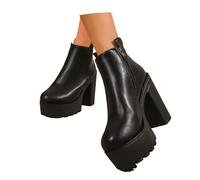 MEECHI Botines De Plataforma con Tacón Ancho Ankle Boots Chelsea for Mujer Tacones Altos De Cuero De PU Botines Moteros Retro con Cremallera Botas De Goma Antideslizantes for Exteriores(38 EU)