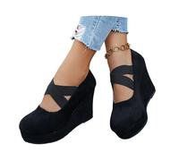 MEECHI Botines De Plataforma con Tacón De Cuña Botas De Transición De Primavera for Mujer 2026, Botines Vintage De Ante con Elástico Zapatos De Tobillo De Estilo Británico De Ocio(Black,39 EU)
