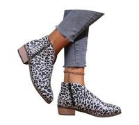 MEECHI Botines De Primavera 2026 Botas Cortas Chelsea Elegantes De Mujer con Tacón Cuadrado Botines Vintage con Punta En Punta Y Leopardo Zapatos De Tobillo De Cuero De PU con Cremallera(White,36 EU)