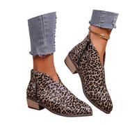 MEECHI Botines De Primavera 2026 Botas Cortas Chelsea Elegantes De Mujer con Tacón Cuadrado Botines Vintage con Punta En Punta Y Leopardo Zapatos De Tobillo De Cuero De PU con Cremallera(Brown,41 EU)
