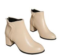 MEECHI Botines De Primavera con Perlas Botas Cortas De Mujer con Tacón Ancho Botines De Cuero PU con Cremallera Tacones Altos Elegantes Zapatos De Tobillo Casuales De Estilo Británico(White,35 EU)