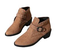 MEECHI Botines De Primavera con Remaches Botas Cortas Chelsea De Tacón Grueso for Mujer Botines Vintage De Ante Botas Sin Cordones con Punta Afilada Zapatos De Tobillo Informales for Mujer(41 EU)