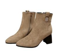 MEECHI Botines De Primavera for Mujer Elegantes Botas Cortas Chelsea con Tacón Grueso Botines Brillantes con Pedrería Tacones Altos con Punta for Novias Zapatos De Tobillo De Ante(Brown,42 EU)