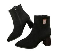 MEECHI Botines De Primavera for Mujer Elegantes Botas Cortas Chelsea con Tacón Grueso Botines Brillantes con Pedrería Tacones Altos con Punta for Novias Zapatos De Tobillo De Ante(Black,39 EU)