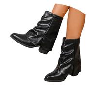 MEECHI Botines De Punta Puntiaguda Botas Vaqueras Western for Mujer Botines De Tacón Cuadrado for Primavera/otoño Boots Moteros De Cuero De PU Zapatos Retro Sin Cordones De Tubo Ancho(42 EU)