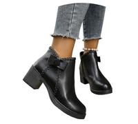 MEECHI Botines Elegantes For Mujer con Lazo Botines Chelsea con Tacón Cuadrado Botas Cortas Retro De Punta Redonda Tacones Altos De Cuero De PU Zapatos Casuales De Tobillo con Cremallera(40 EU)