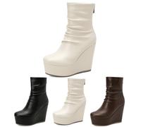MEECHI Botines Fruncidos De Mujer Ankle Boots con Tacón De Cuña De 11,5 Cm Zapatos De Tobillo De Plataforma De Invierno Botas De Nieve Cálidas con Forro De Felpa Tacones Altos Elegantes(White,38 EU)