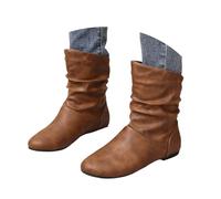 MEECHI Botines Fruncidos De Mujer Botas Cortas De Piel Sintética. Ankle Boots Elegantes Booties Vintage Sin Cordones Zapatos De Tobillo Otoño Invierno for Exteriores, Fiesta(38 EU)