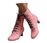 MEECHI Botines Medievales for Mujer Botas De Cuero De PU con Cordones Botines Victorianos Retro Tacones Altos De 5,5 Cm Boots Moteros De Otoño-Invierno Zapatos Renacentistas De Tobillo(Pink,37 EU)