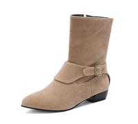 MEECHI Botines Puntiagudos con Tacón Botas Chelsea Elegantes for Mujer Botas Vaqueras Estilo Western Retro Botines Casuales De Ante con Hebilla Zapatos De Tobillo Cálidos con Cremallera(Beige,37 EU)