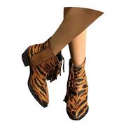 MEECHI Botines Retro con Flecos Botas Vaqueras Western for Mujer Botines De Tacón con Punta Puntiaguda Botas De Ante Sin Cordones Zapatos De Tobillo Casuales for País, Rodeos(Brown,37 EU)