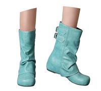 MEECHI Botines Sin Cordones Botas Cortas Medievales Retro con Tacón De Cuña Botines Modernos con Doble Hebilla Botas Moteros De Cuero De PU Zapatos De Tobillo Cómodos De Tubo Ancho(Blue,41 EU)