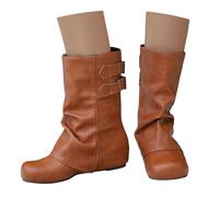 MEECHI Botines Sin Cordones Botas Cortas Medievales Retro con Tacón De Cuña Botines Modernos con Doble Hebilla Botas Moteros De Cuero De PU Zapatos De Tobillo Cómodos De Tubo Ancho(Brown,42 EU)