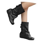 MEECHI Botines Sin Cordones Botas Cortas Medievales Retro con Tacón De Cuña Botines Modernos con Doble Hebilla Botas Moteros De Cuero De PU Zapatos De Tobillo Cómodos De Tubo Ancho(Black,40 EU)