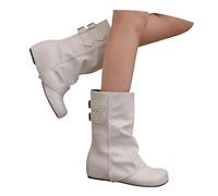 MEECHI Botines Sin Cordones Botas Cortas Medievales Retro con Tacón De Cuña Botines Modernos con Doble Hebilla Botas Moteros De Cuero De PU Zapatos De Tobillo Cómodos De Tubo Ancho(White,40 EU)