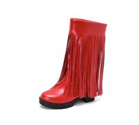 MEECHI Botines Vintage con Flecos Botas De Plataforma Antideslizantes for Mujer Botines con Forro De Felpa Cálido Zapatos Sin Cordones De Tubo Ancho De Charol De PU for Otoño E Invierno(Red,41 EU)