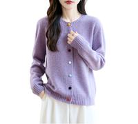 MEECHI Cárdigan For Mujer Suéter Cálido De Cachemira con Botones Elegantes Cárdigans De Color Liso Suéter De Cuello Redondo De Manga Larga De Invierno Y Otoño Pullover De Punto(Purple,M)