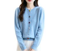 MEECHI Cárdigan For Mujer Suéter Cálido De Cachemira con Botones Elegantes Cárdigans De Color Liso Suéter De Cuello Redondo De Manga Larga De Invierno Y Otoño Pullover De Punto(Blue,M)
