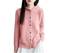 MEECHI Cárdigans De Cachemira con Capucha For Mujer Suéteres De Lana De Manga Larga con Botones De Colores Tops Elegantes De Color Liso Ropa De Abrigo Suave Y Cálida For Otoño E Invierno(Pink,L)