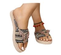 MEECHI Chanclas Boho Sandalias Vintage De Dedo for Mujer 2026 Zapatos De Playa Planos De Ocio Pantuflas De Tallas Grandes for Las Vacaciones De Verano(Black,39 EU)