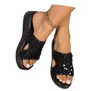 MEECHI Pantuflas De Lentejuelas De Moda Zapatillas De Cuña De Verano for Mujer Pantuflas De Plataforma De Goma Sandalias De Novia con Punta Abierta Tacones Altos Elegantes(38 EU)