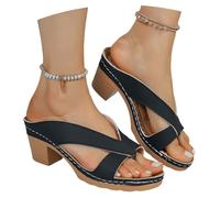 MEECHI Sandalias con Separadores De Dedos for Mujer Zapatillas Vintage De Verano Pantuflas con Clip -Toe Chanclas De Cuero De PU con Tacón Tacones Altos De 7 Cm Zapatos De Playa De Ocio(Black,41 EU)