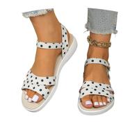 MEECHI Sandalias De Cuña for Mujer 2026 Sandals Peep Toe con Estampado De Lunares Sandalias Planas Elegantes for Novias Zapatos De Playa Antideslizantes De Verano for Oficina(White,36 EU)