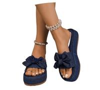 MEECHI Sandalias De Plataforma Zapatillas Elegantes con Lazo for Mujer Pantuflas De Mezclilla Vintage Zapatillas De Verano con Punta Abierta Zapatos Casuales De Playa for Fiestas/Aire Libre(37 EU)