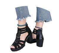 MEECHI Sandalias Elegantes con Tacón De Bloque Sandalias Caladas for Mujer Botines De Verano con Punta Abierta Y Cremallera Sandals Romanas con Pedrería Zapatos De Noche Tacones Altos(Black,36 EU)