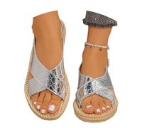 MEECHI Sandalias Planas De Verano for Mujer 2026, Sandalias De Punta Abierta De Charol De PU con Hebilla,36-43 Separador De Dedos De Gran Tamaño Zapatos De Playa Bohemios De Ocio(Silver,39 EU)