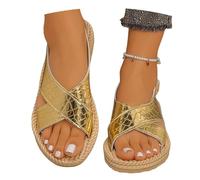MEECHI Sandalias Planas De Verano for Mujer 2026, Sandalias De Punta Abierta De Charol De PU con Hebilla,36-43 Separador De Dedos De Gran Tamaño Zapatos De Playa Bohemios De Ocio(Gold,36 EU)