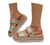 MEECHI Zapatillas Brillantes con Lentejuelas Sandalias Elegantes De Cuña For Mujer Pantuflas De Verano con Punta Abierta Zapatillas De Plataforma De Goma Zapatos De Noche De Cuero De PU(41 EU)