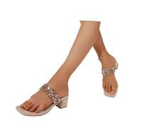 MEECHI Zapatillas Brillantes con Lentejuelas Sandalias Elegantes De Tacón De Bloque for Mujer Pantuflas De Verano con Punta Cuadrada 2025 Nuevo Slippers De Tacón Alto Zapatos De Noche(Apricot,41 EU)
