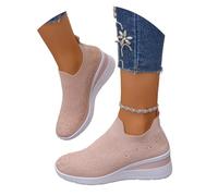MEECHI Zapatillas Brillantes con Strass Zapatos De Mujer Sin Cordones for Caminar con Tacón De Cuña Zapatos Ortopédicos Ligeros Y Cómodos Sneaker De Malla Tejida for Primavera/Verano(Pink,39 EU)