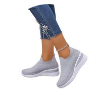 MEECHI Zapatillas Brillantes con Strass Zapatos De Mujer Sin Cordones for Caminar con Tacón De Cuña Zapatos Ortopédicos Ligeros Y Cómodos Sneaker De Malla Tejida for Primavera/Verano(Gray,36 EU)