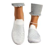 MEECHI Zapatillas Deportivas De Malla Tejida Zapatos for Caminar De Ocio for Mujer Zapatos Ortopédicos Transpirables for Primavera-Verano Sneaker Slip-on Brillantes con Strass(White,41 EU)