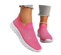 MEECHI Zapatillas Deportivas De Malla Tejida Zapatos for Caminar De Ocio for Mujer Zapatos Ortopédicos Transpirables for Primavera-Verano Sneaker Slip-on Brillantes con Strass(Pink,37 EU)