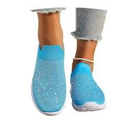 MEECHI Zapatillas Deportivas De Malla Tejida Zapatos for Caminar De Ocio for Mujer Zapatos Ortopédicos Transpirables for Primavera-Verano Sneaker Slip-on Brillantes con Strass(Blue,42 EU)