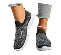 MEECHI Zapatillas Deportivas De Malla Tejida Zapatos for Caminar De Ocio for Mujer Zapatos Ortopédicos Transpirables for Primavera-Verano Sneaker Slip-on Brillantes con Strass(Black,41 EU)