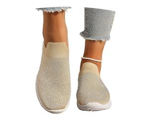 MEECHI Zapatillas Deportivas De Malla Tejida Zapatos for Caminar De Ocio for Mujer Zapatos Ortopédicos Transpirables for Primavera-Verano Sneaker Slip-on Brillantes con Strass(Beige,41 EU)