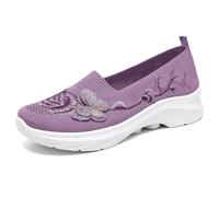 MEECHI Zapatos Ortopédicos De Plataforma con Bordado Floral Walking Shoes Casuales for Mujer Sneaker Ligeras Sin Cordones Zapatillas De Running De Verano De Malla Transpirable(Purple,38 EU)