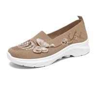 MEECHI Zapatos Ortopédicos De Plataforma con Bordado Floral Walking Shoes Casuales for Mujer Sneaker Ligeras Sin Cordones Zapatillas De Running De Verano De Malla Transpirable(Brown,40 EU)