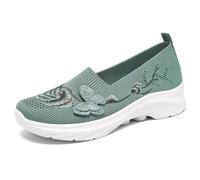 MEECHI Zapatos Ortopédicos De Plataforma con Bordado Floral Walking Shoes Casuales for Mujer Sneaker Ligeras Sin Cordones Zapatillas De Running De Verano De Malla Transpirable(Green,39 EU)
