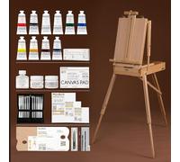 MEEDEN 40 piezas Kit de pintura de artista de con caballete de estilo francés, juego de pintura acrílica, pinceles, panel de lona, lienzo estirado, para artistas, principiantes y adultos