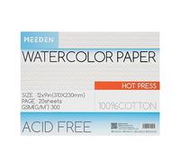 MEEDEN Bloque de Papel de Acuarela 100% Algodón - 20 Hojas, 140lb/300gsm, Libre de Ácido para Gouache y Más - 31×23 cm Prensa Caliente