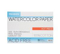 MEEDEN Bloque de papel de acuarela, bloc de papel de acuarela 100% algodón, 20 hojas, 140 libras/300 g/m², papel de arte sin ácidos para tinta gouache de acuarela y más, prensa en caliente de 15 x 10