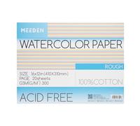 MEEDEN Bloque de papel de acuarela, bloc de papel de acuarela 100% algodón, 20 hojas, 140 libras/300 g/m², papel de arte sin ácidos para acuarela, gouache, tinta y más, 16 x 12 pulgadas en bruto