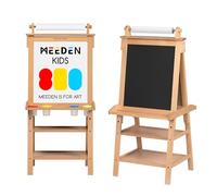 MEEDEN Caballete de Arte para Niños - Caballete de Madera de Haya Maciza para Niños con Rollo de Papel - de Arte con Pizarra y Pizarra Blanca Magnética - Natural