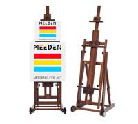 MEEDEN Caballete de estudio con marco en H - Caballete de arte de madera de haya ajustable, soporte para caballete de piso de pintura, móvil e inclinable disponible, soporta lienzo de hasta 77”