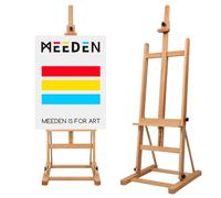 MEEDEN Caballete de estudio con marco en H de madera de haya maciza, caballete de piso ajustable para artistas adultos, principiantes, caballete de madera para pintor sostiene lienzos de hasta 122cm
